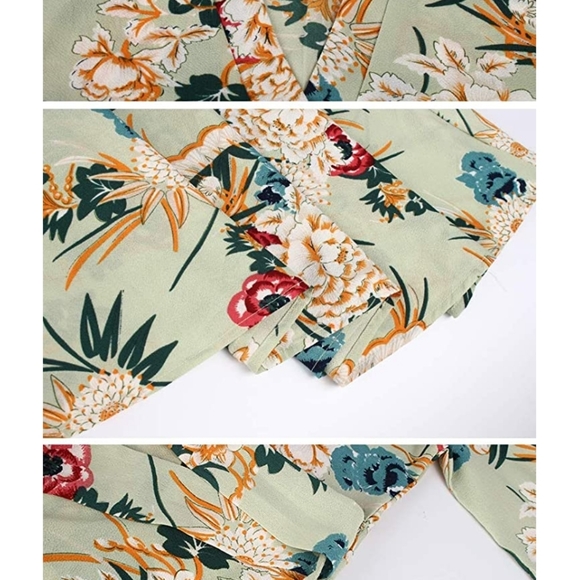 Green Floral Chiffon Long Sleeve Maxi Dress Belt - Picture 5 of 5